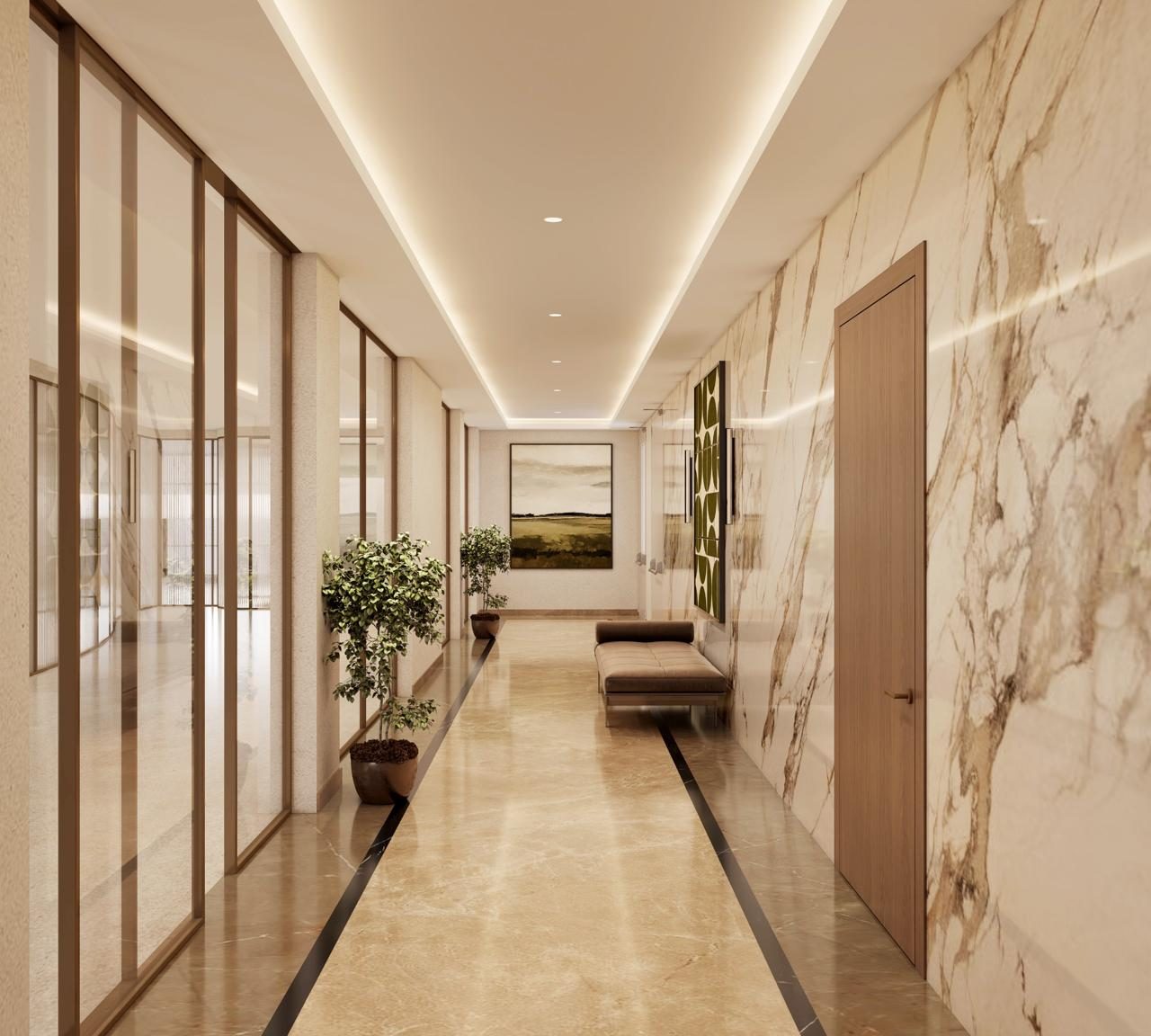 A finished corridor at the Aranyaka Estates corporate office